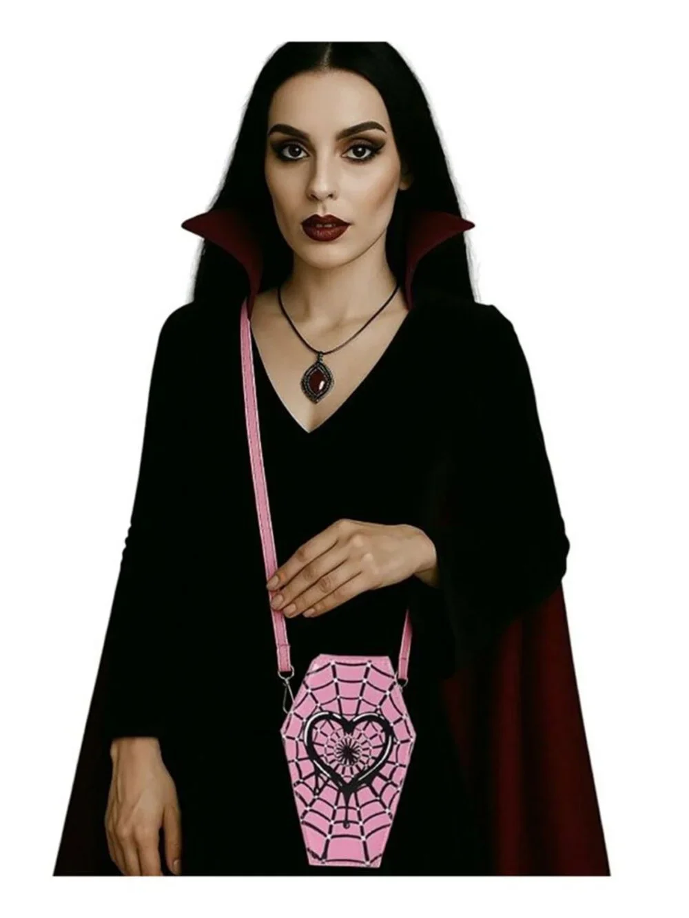 Tigerstars Faux Leather Gothic Heart Spiderweb Printed Coffin Crossbody Bag